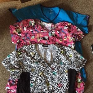 Lot of three large scrub tops varied brands